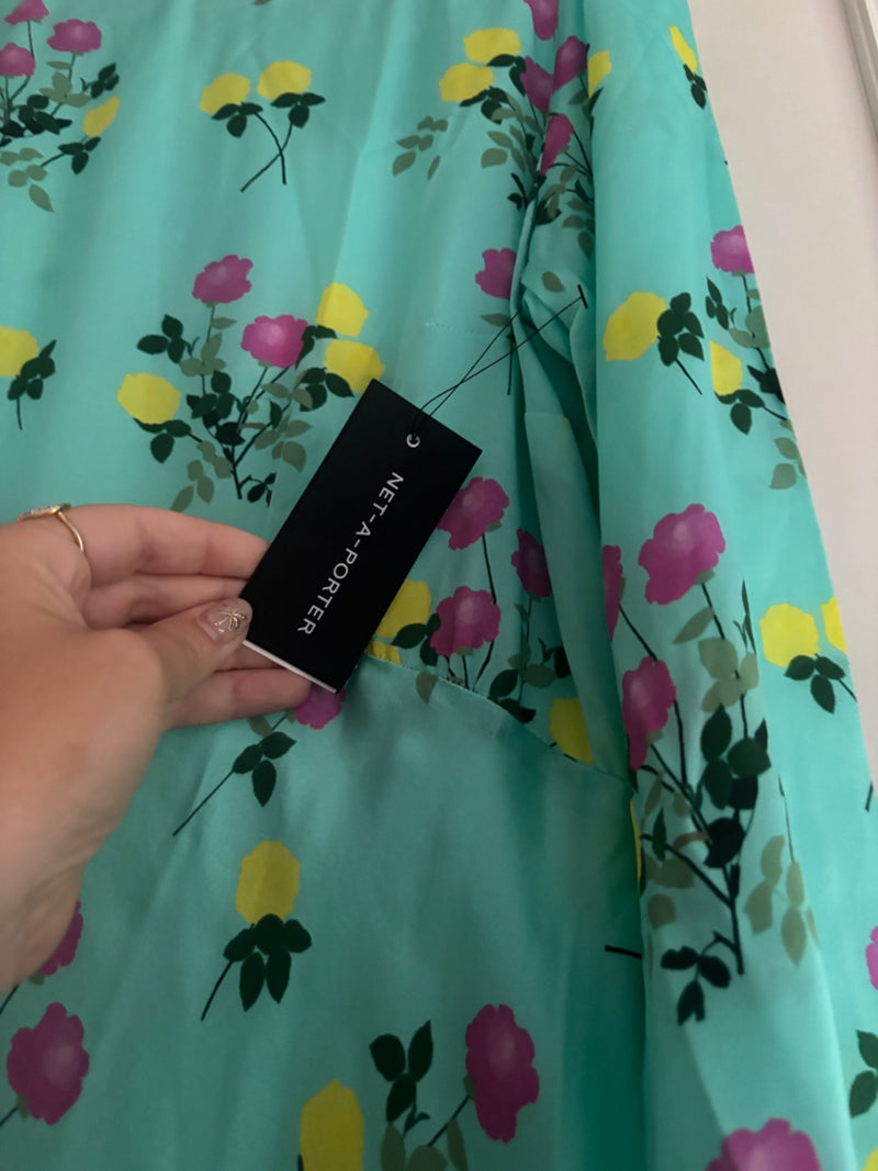 Bernadette Light Blue with Pink and Yellow Floral Silk Maxi Dresses