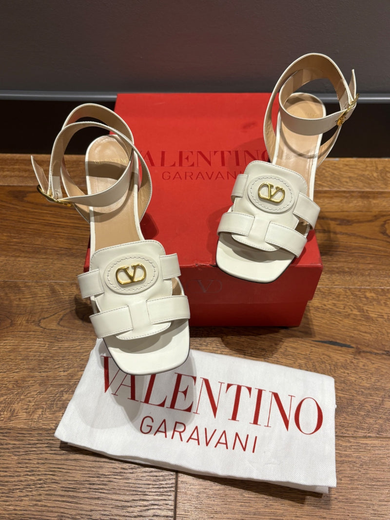 Valentino Ecru V logo Leather Sandals 37