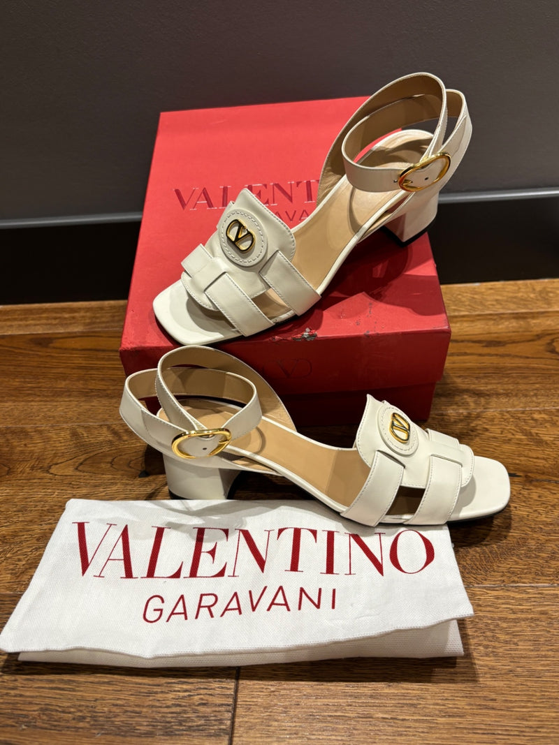 Valentino Ecru V logo Leather Sandals 37