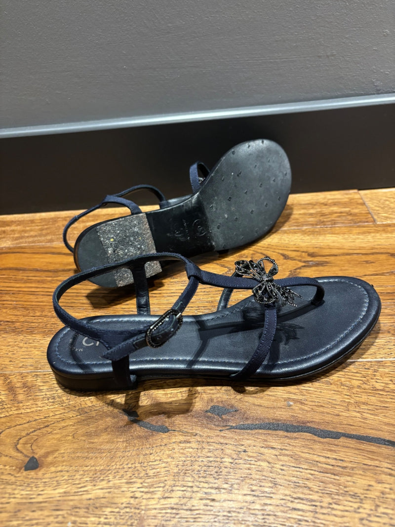 Chanel Navy Leather Sandals 37