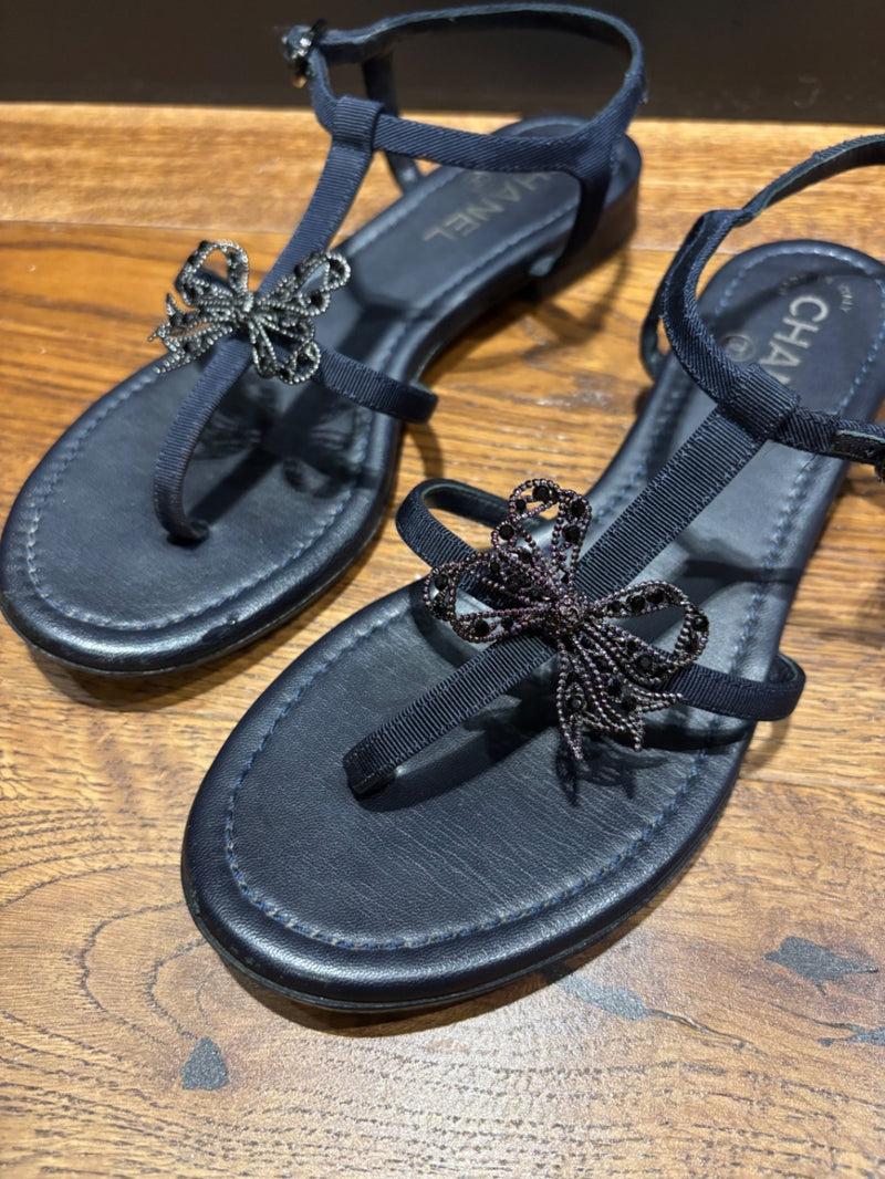 Chanel Navy Leather Sandals 37