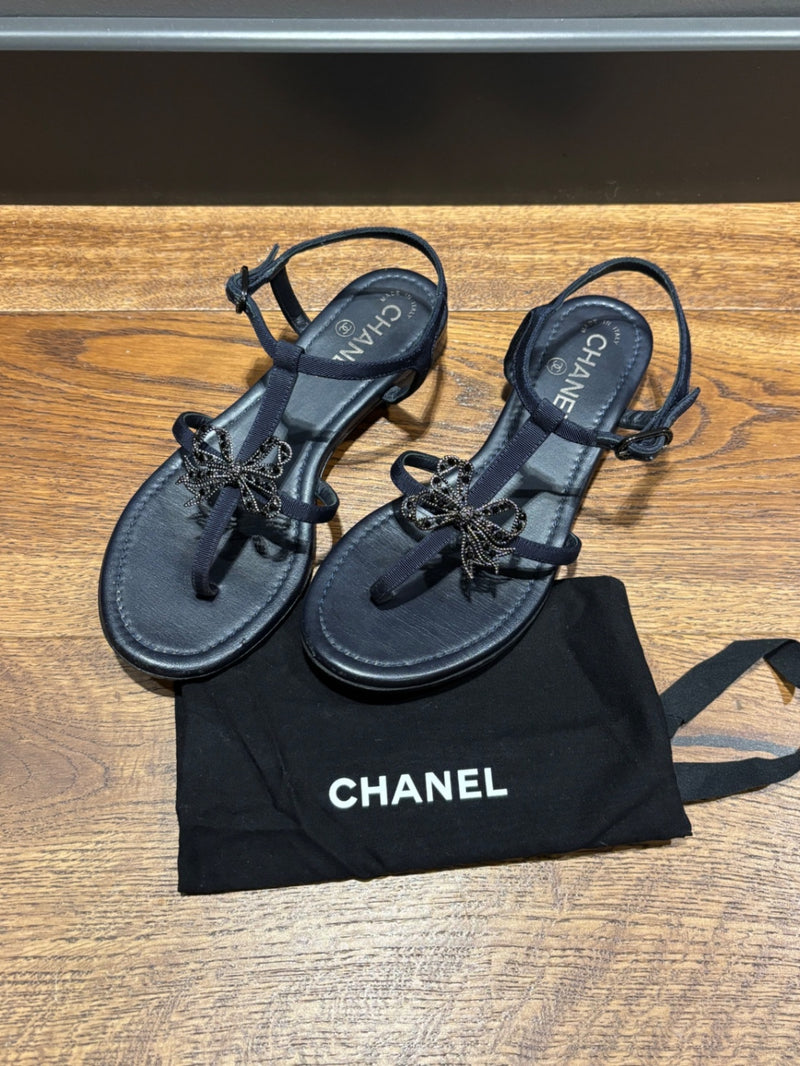 Chanel Navy Leather Sandals 37
