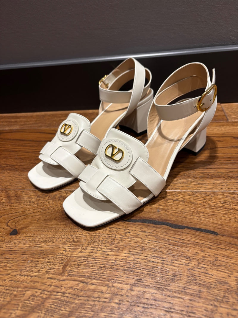 Valentino Ecru V logo Leather Sandals 37