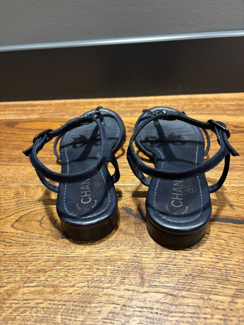 Chanel Navy Leather Sandals 37