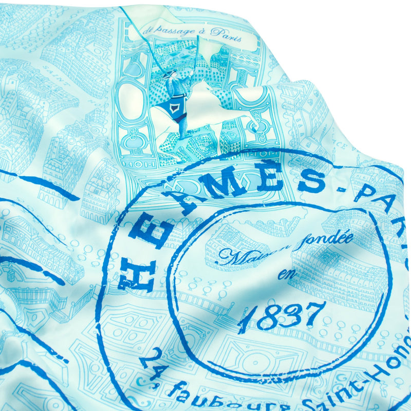 Hermès Carre 90 Silk Scarf de Passage Paris Blue