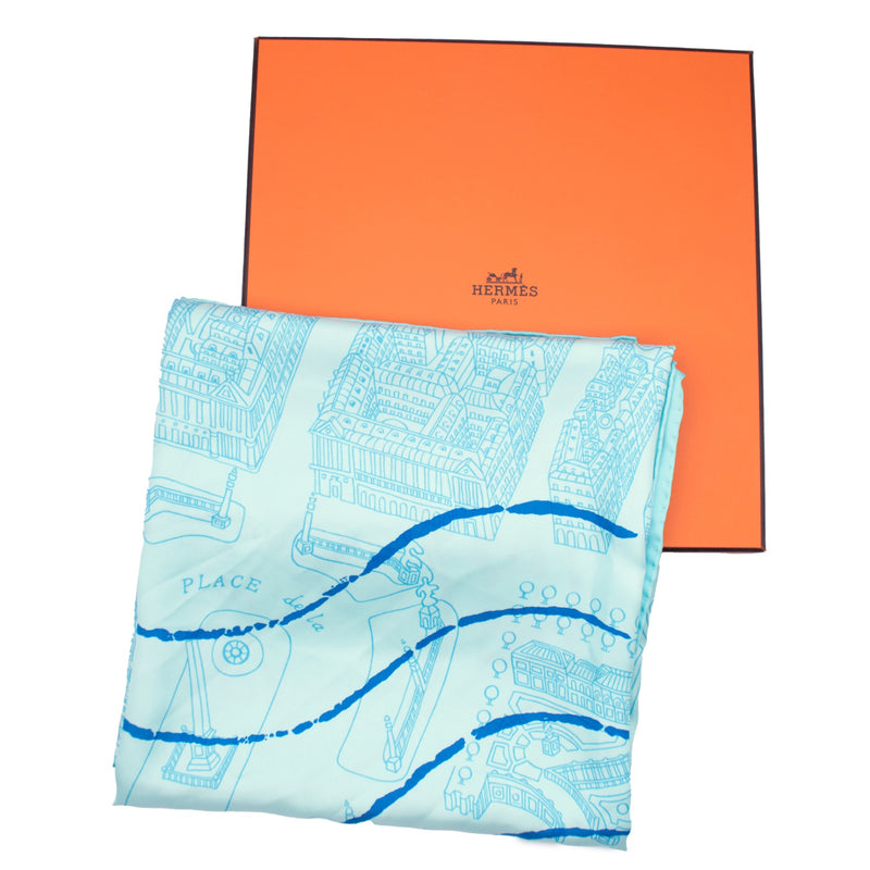 Hermès Carre 90 Silk Scarf de Passage Paris Blue