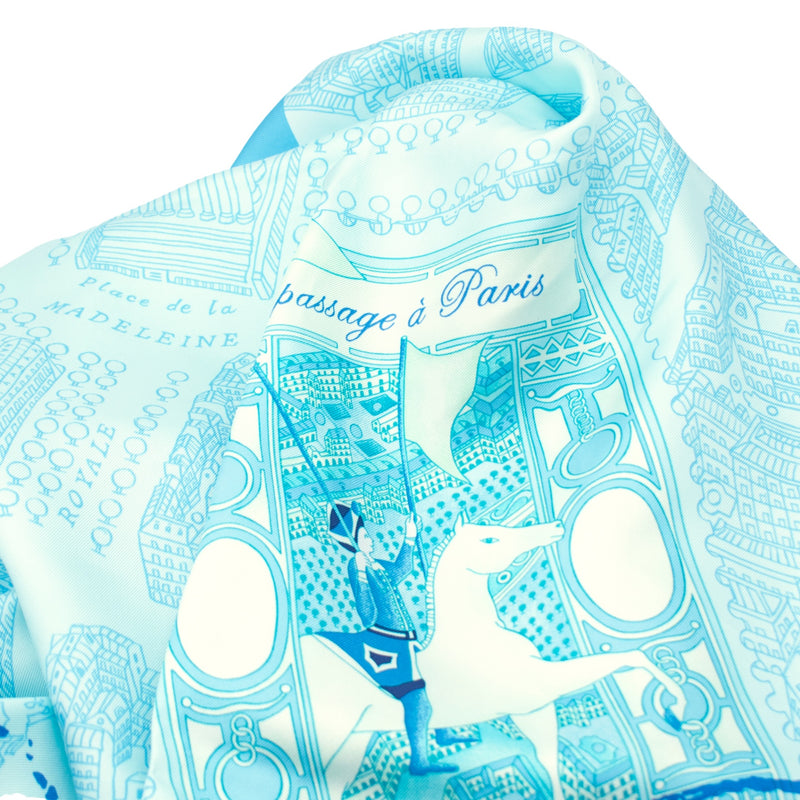 Hermès Carre 90 Silk Scarf de Passage Paris Blue