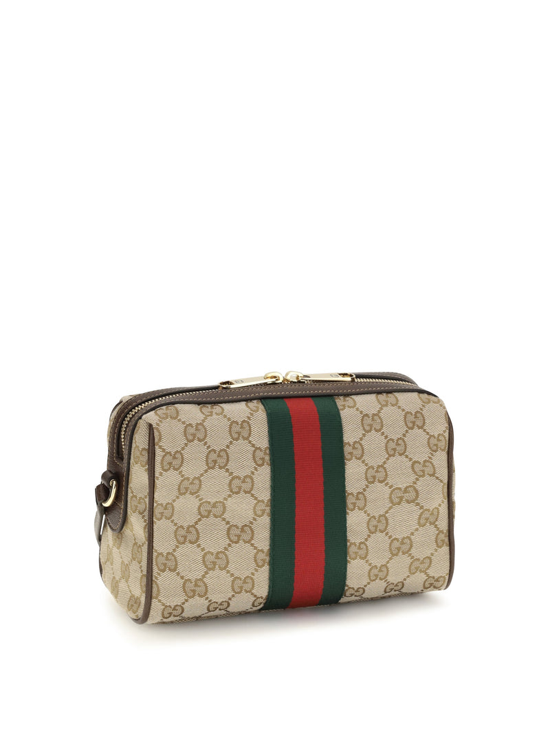 Gucci Gg Canvas With Web Stripe Shoulder Bag — Beige Fabric