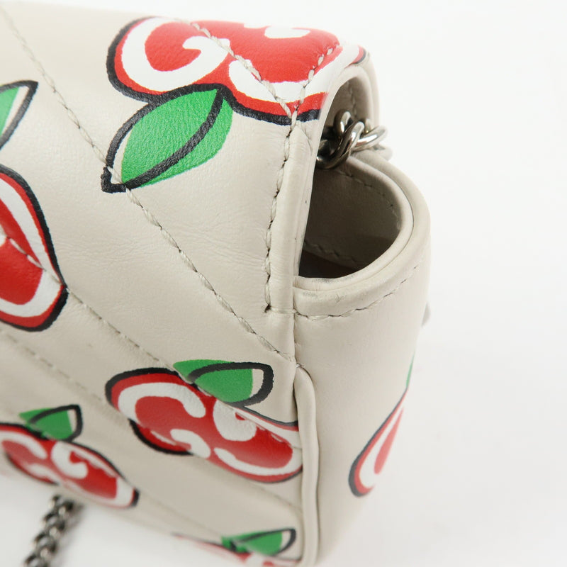 Gucci Gg Marmont Flap Printed Diagonal Quilted Leather White Bag