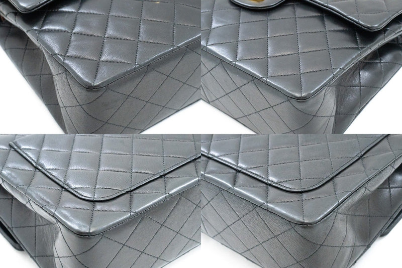 Chanel Vintage Square Classic Double Flap Quilted Leather Black Bag