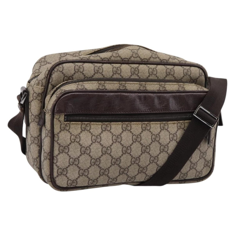 Gucci Front Zip Pocket Messenger Gg Coated Canvas Beige