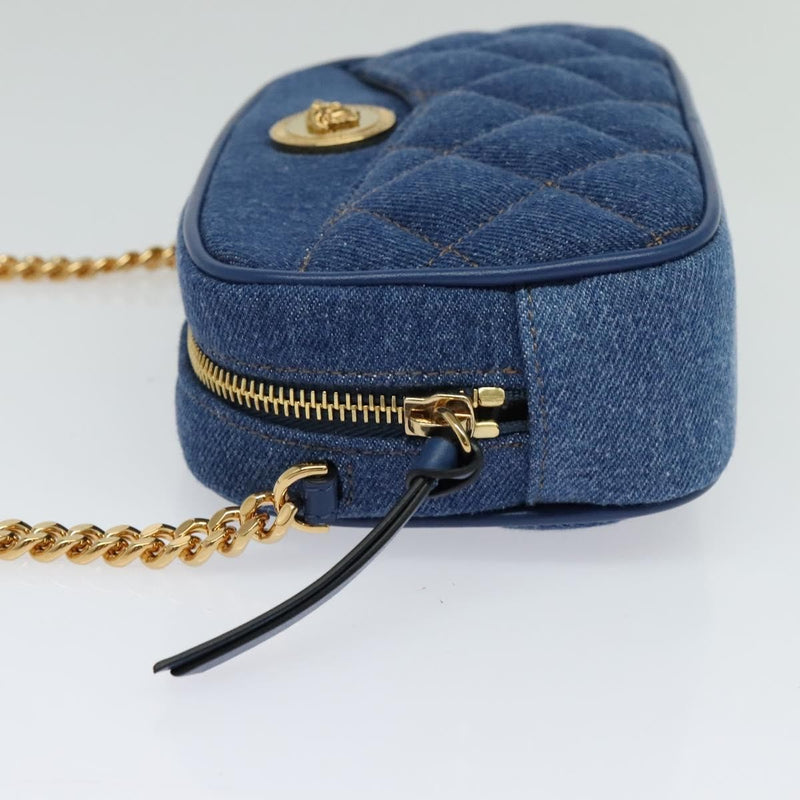 Versace Medusa Icon Front Slip Pocket Camera Quilted Denim Blue Canvas Bag
