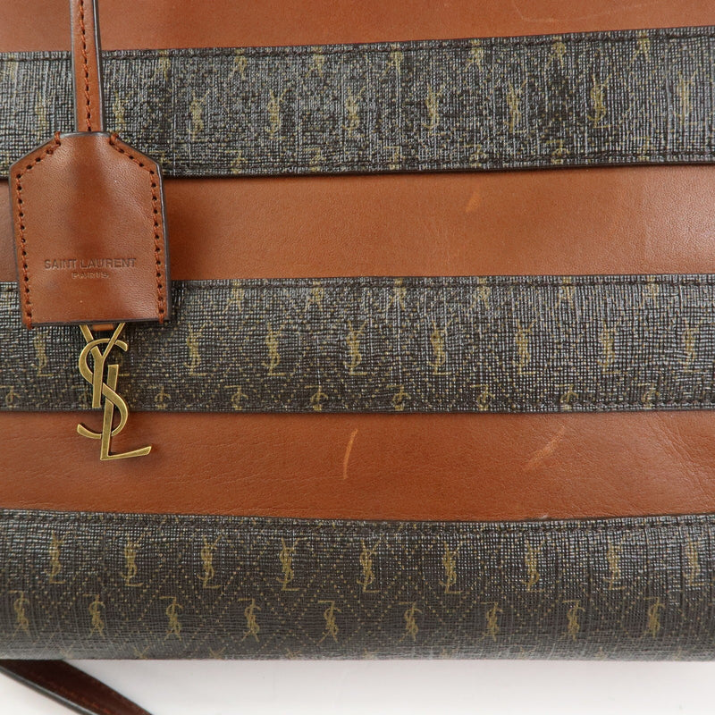 Saint Laurent Le Monogramme Shopper Monogram All Over Coated Canvas And Leather Brown Pvc Bag