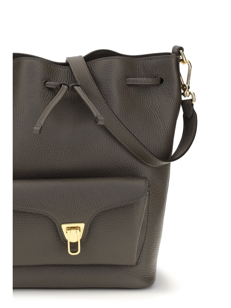 Coccinelle Beat Generation Bucket Bag — Gray Calf Leather Bos Taurus