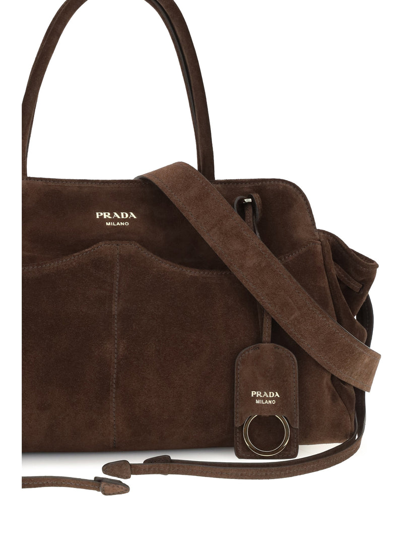 Prada Carry Shoulder Bag — Brown Suede