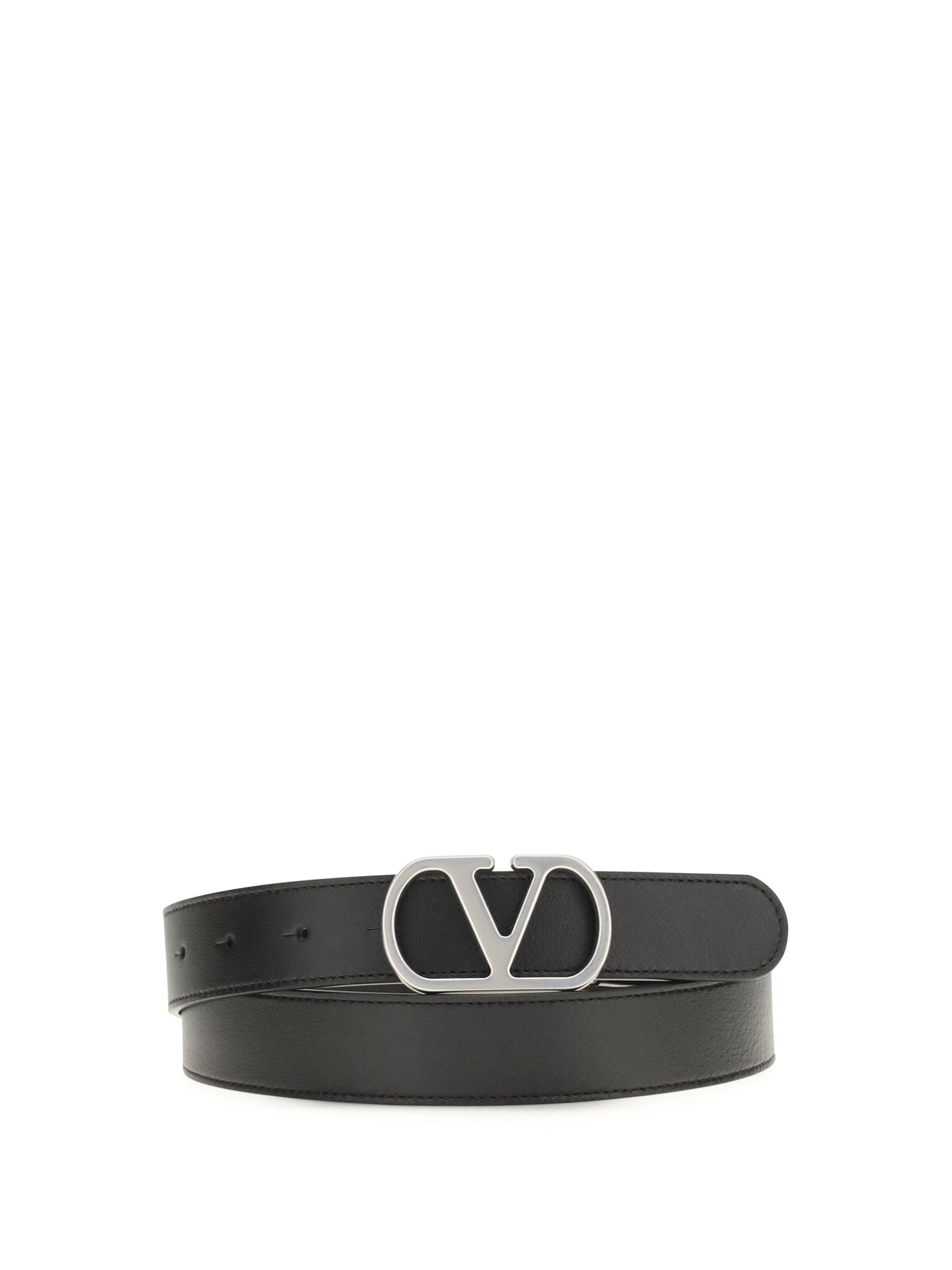 Valentino Garavani Vlogo Signature Buckle Belt — Black Calf Leather Bos Taurus