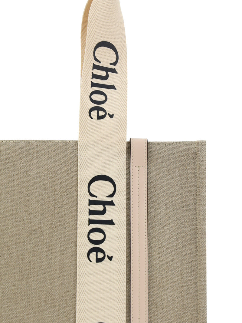Chloé Woody Shoulder Bag — Beige Linen