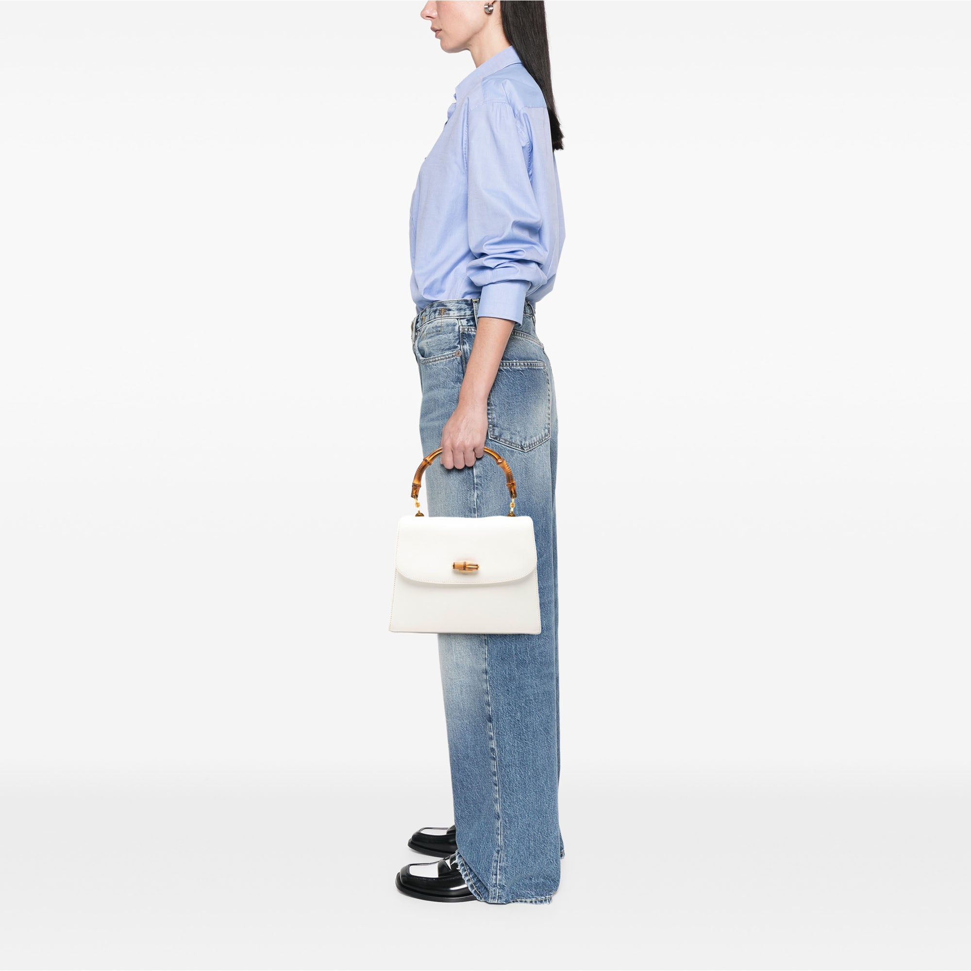 Calfskin Bamboo Top Handle Bag - Image 7
