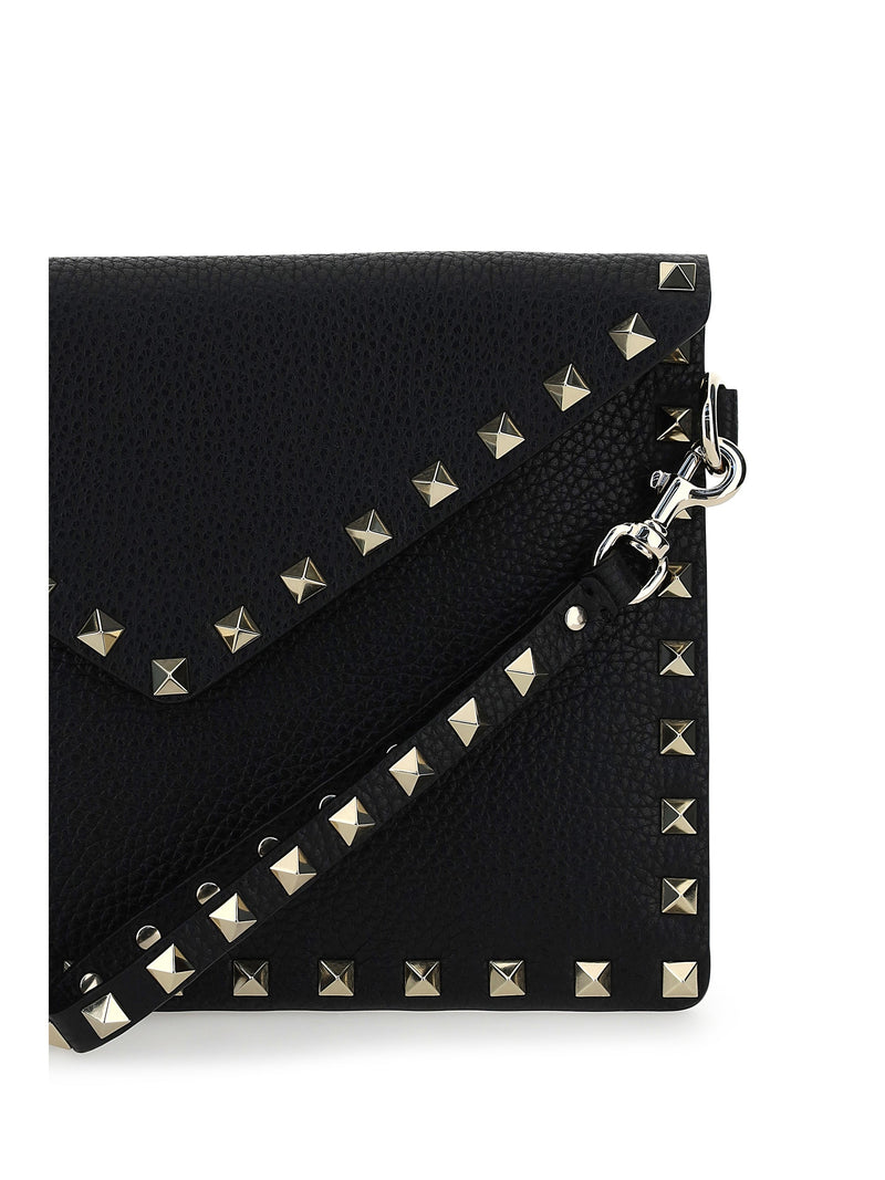 Valentino Garavani Rockstud Pouch Clutch — Black Calf Leather Bos Taurus