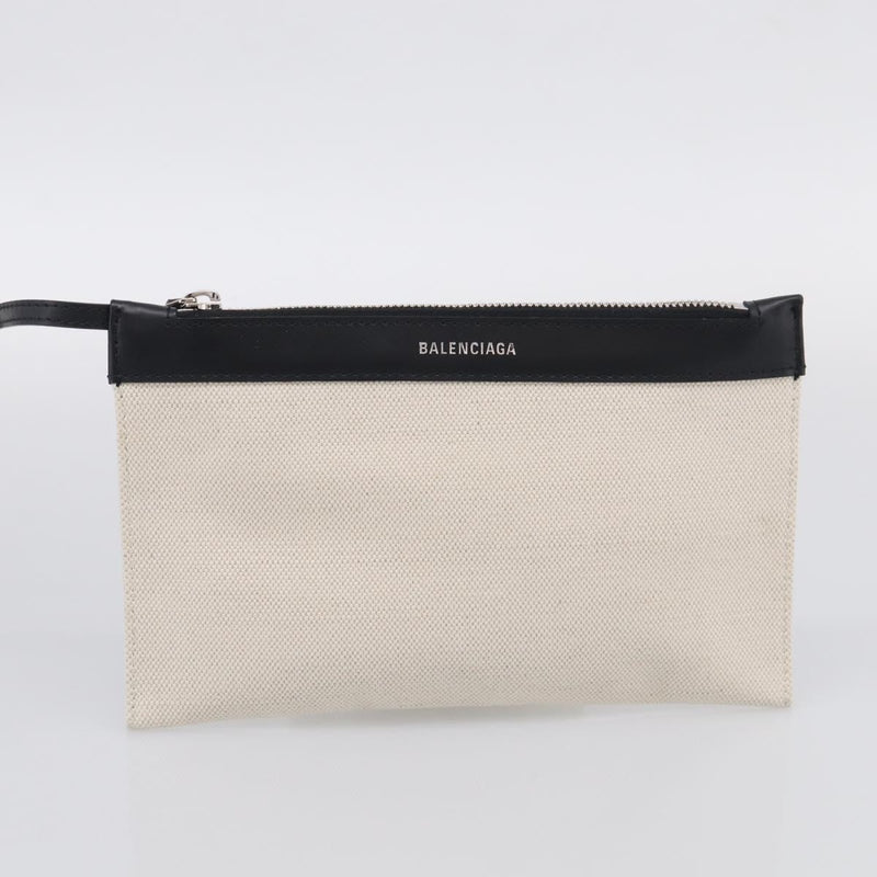 Balenciaga Navy Cabas Canvas With Leather White Bag