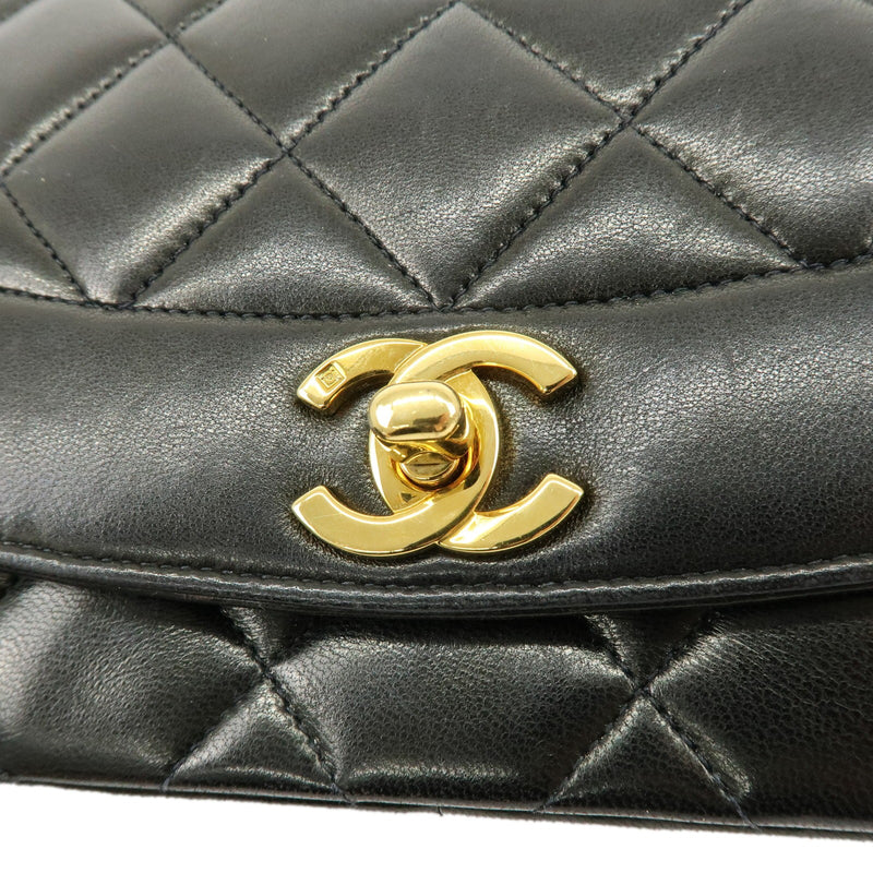 Chanel Vintage Diana Flap Quilted Lambskin Black Leather Bag