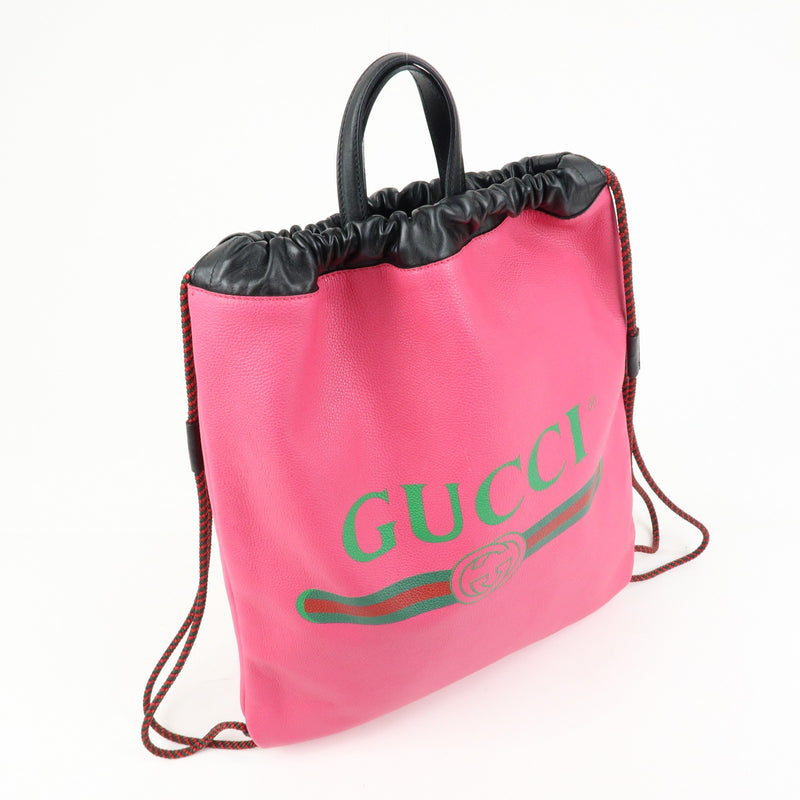 Gucci Logo Drawstring Printed Leather Pink Bag