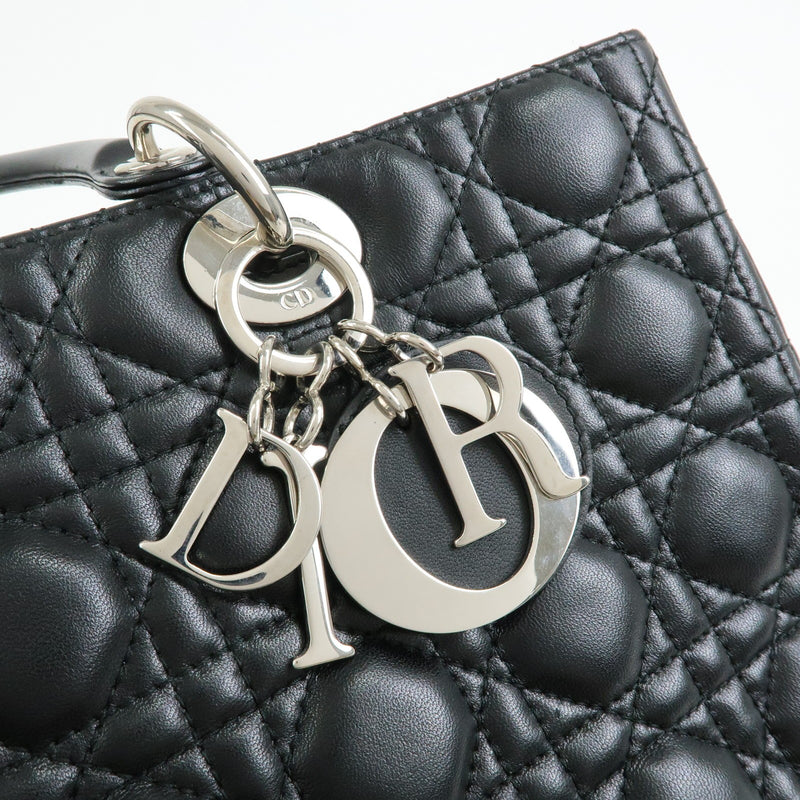 Christian Dior Lady Cannage Quilt Lambskin Black Leather Bag