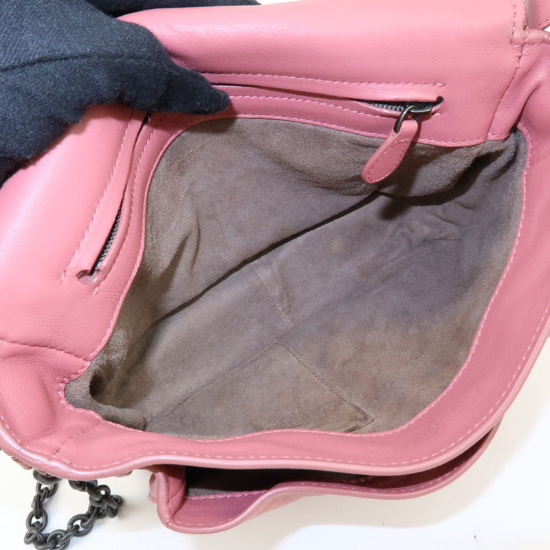 Bottega Veneta Drawstring Flap Leather With Intrecciato Pink Bag