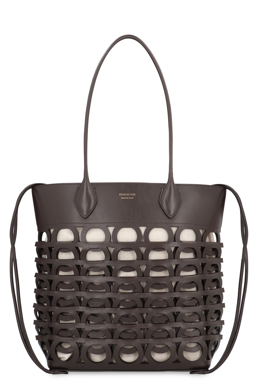 Ferragamo Gancini Tote Bag — Brown Calf Leather; Lining: Linen