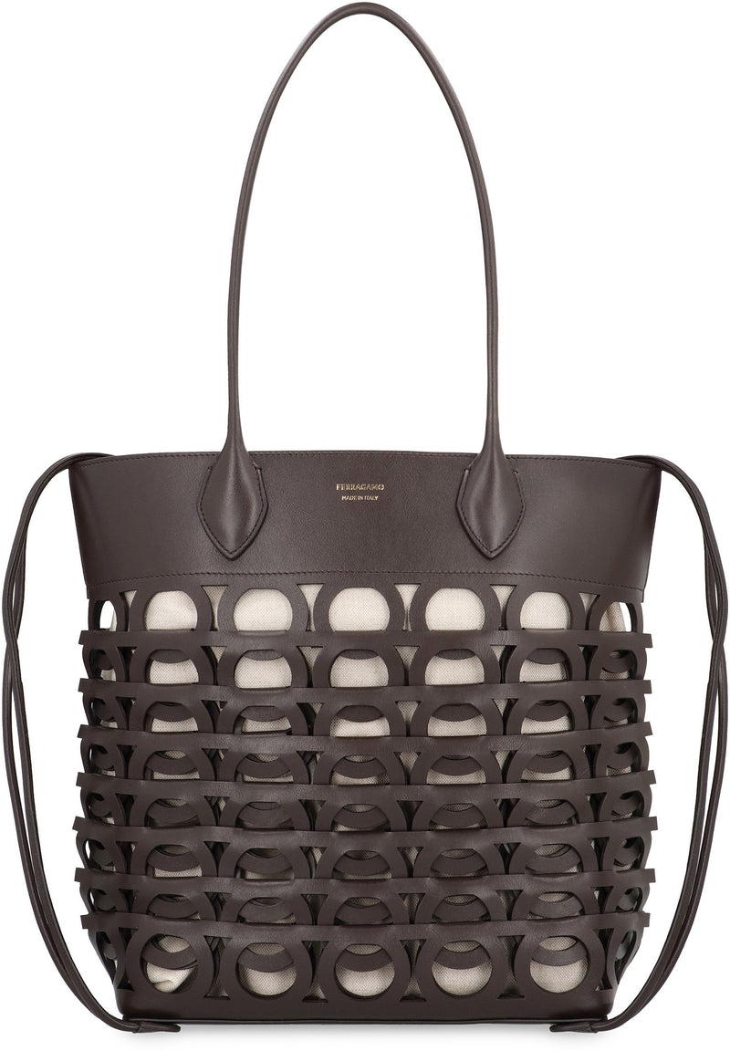 Ferragamo Gancini Tote Bag — Brown Calf Leather; Lining: Linen