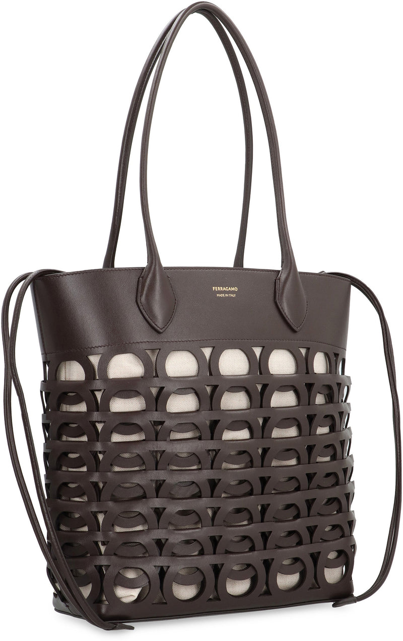 Ferragamo Gancini Tote Bag — Brown Calf Leather; Lining: Linen