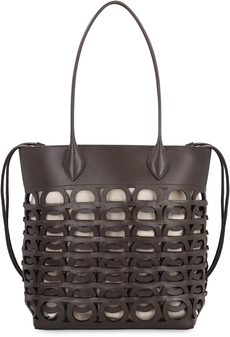 Ferragamo Gancini Tote Bag — Brown Calf Leather; Lining: Linen