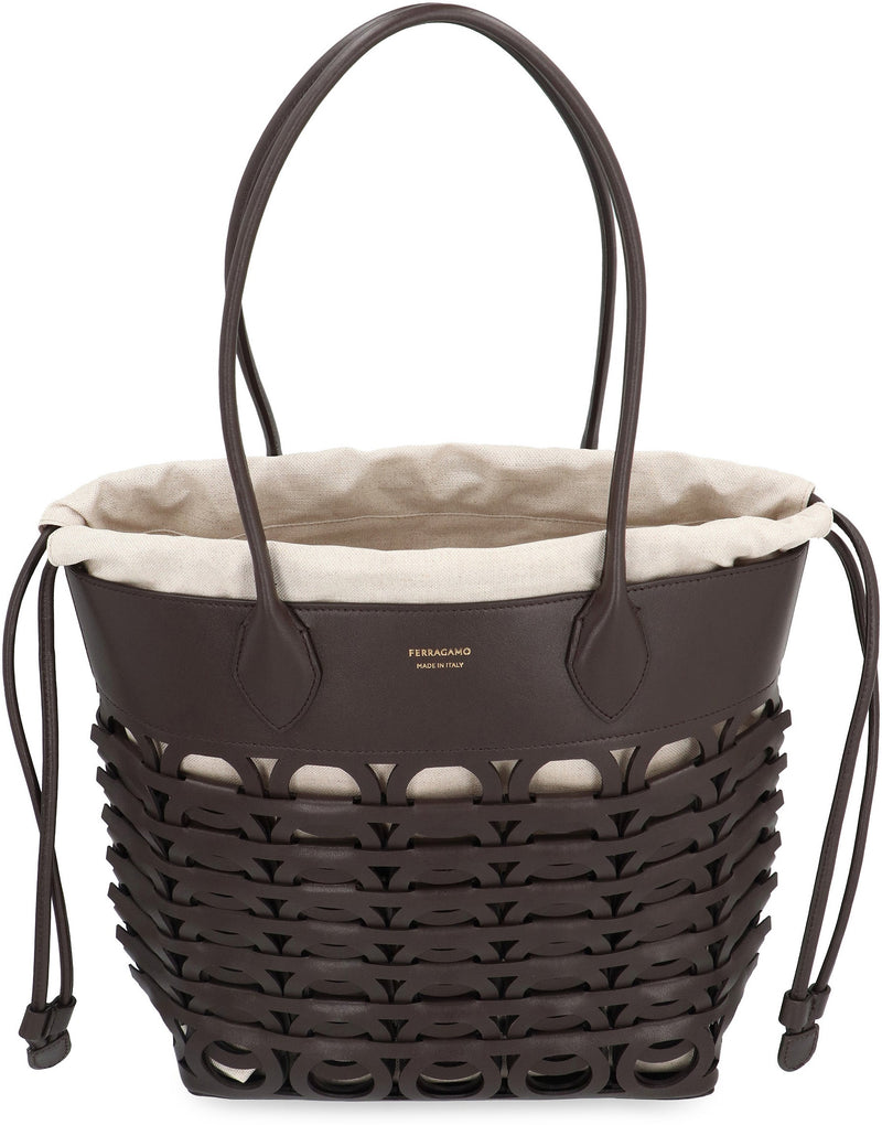 Ferragamo Gancini Tote Bag — Brown Calf Leather; Lining: Linen