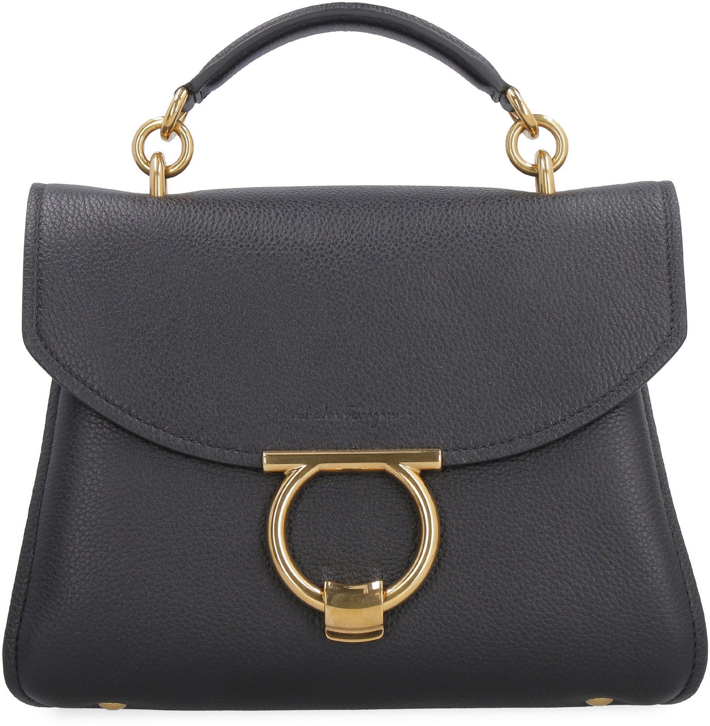 Ferragamo Gancini Top Handle Bag — Black Calfskin