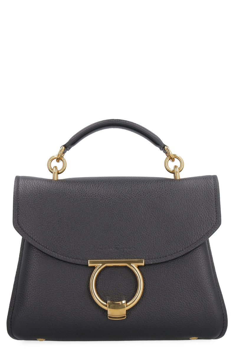 Ferragamo Gancini Top Handle Bag — Black Calfskin