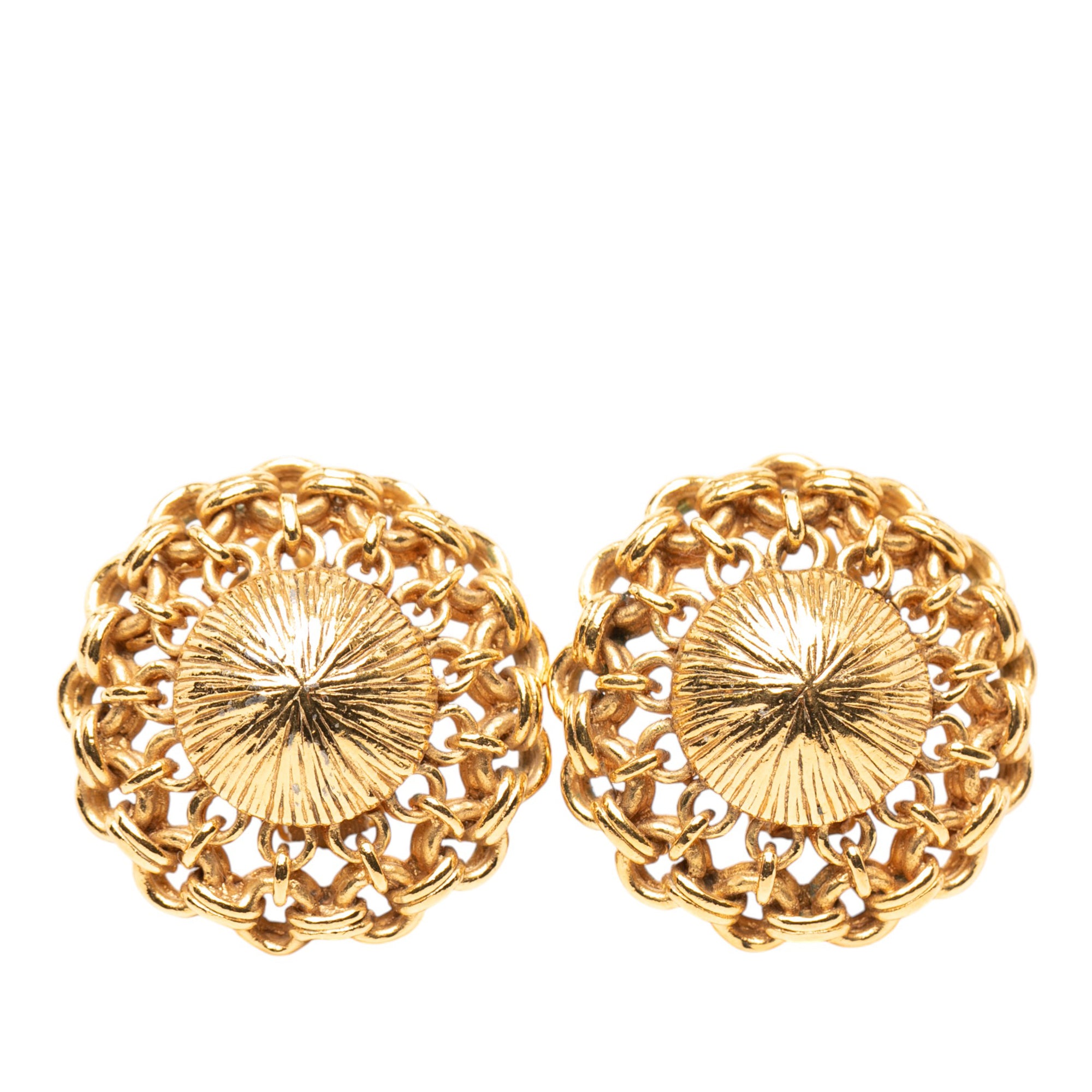 Gold Plated Chain Dome Clip On Earrings - Image 1