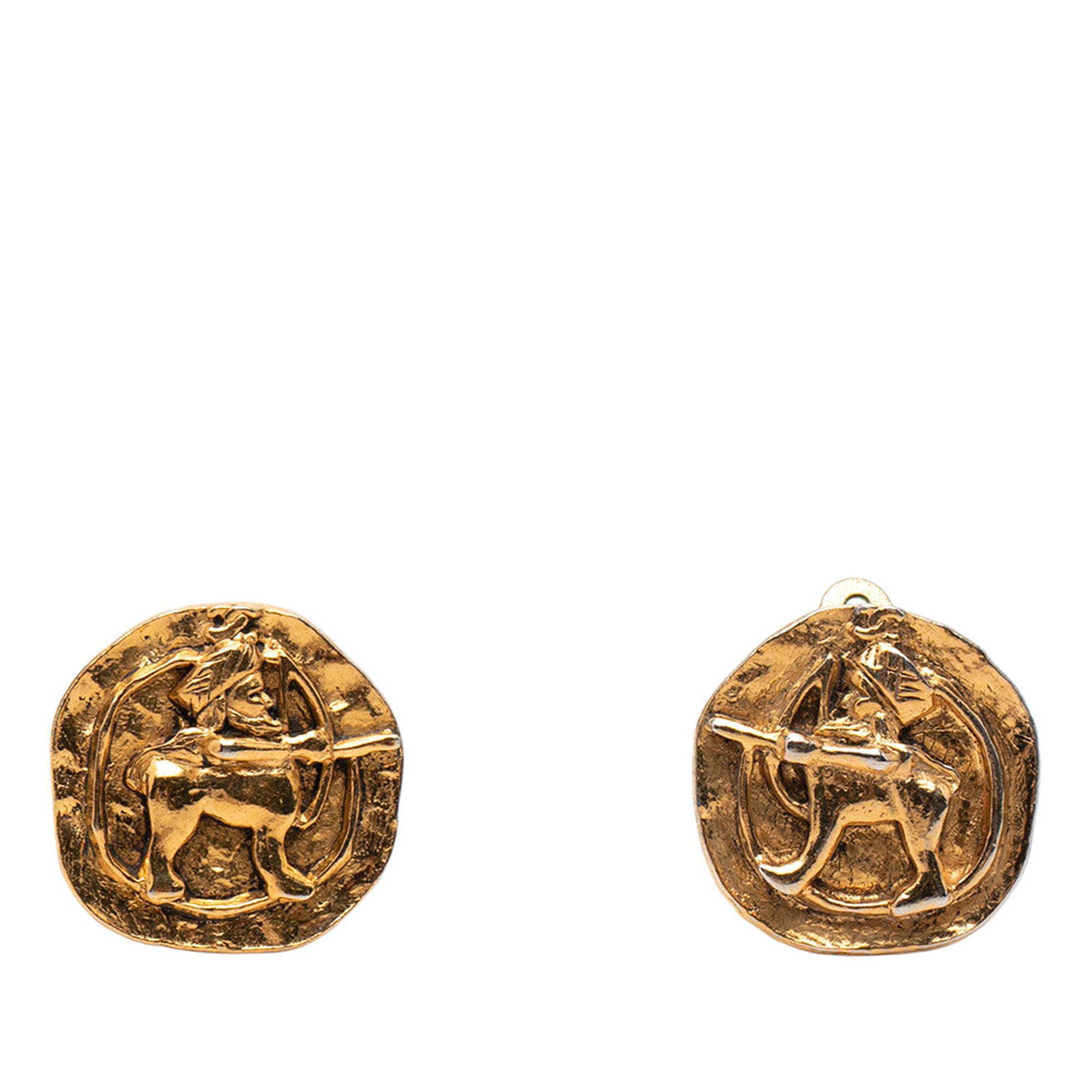 Gold Plated Archer Medallion Clip On Earrings - Image 1