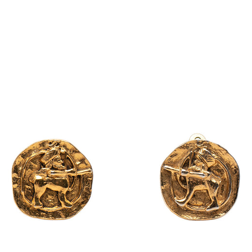 Gold Plated Archer Medallion Clip On Earrings - Image 1