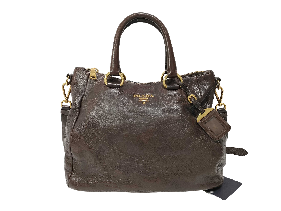 Prada Vitello Daino Convertible Tote Brown Leather
