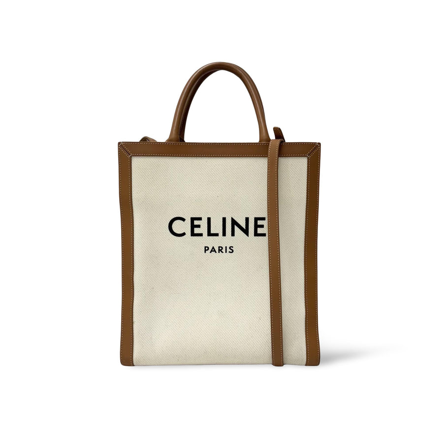 Celine Vertical Cabas Canvas With Leather White Bag