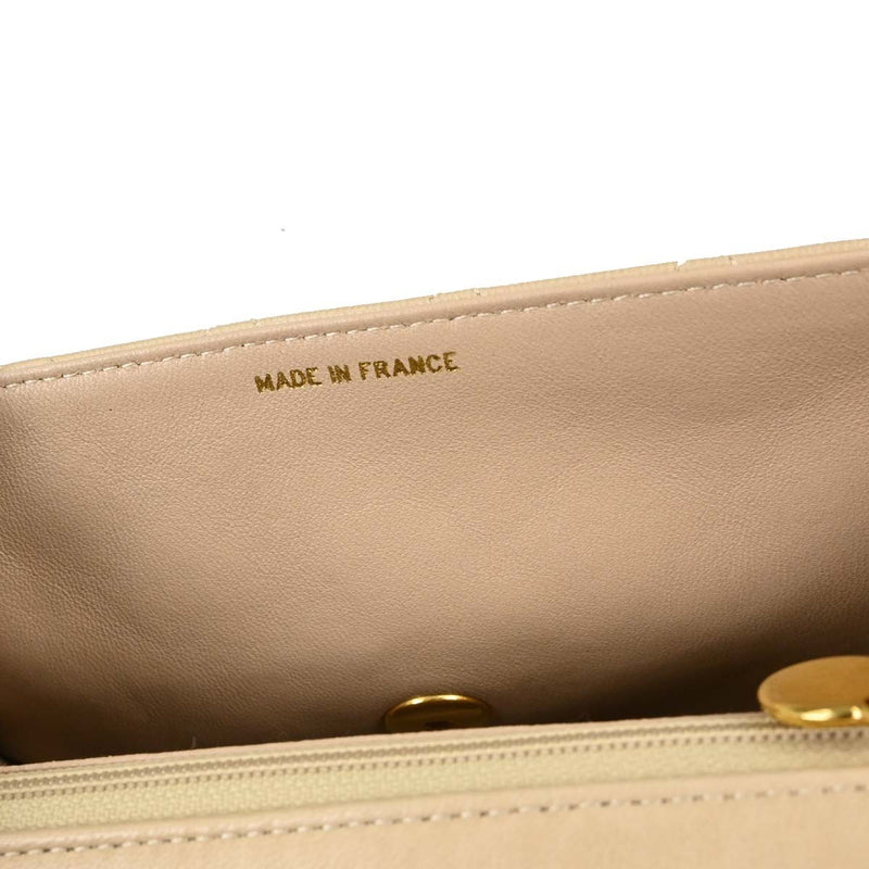 Chanel Cc Top Handle Flap Quilted Lambskin Beige Leather Bag