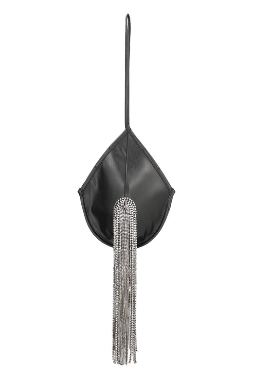 Frolov Chain-Fringe Vegan Leather Clutch — Black Polyurethane