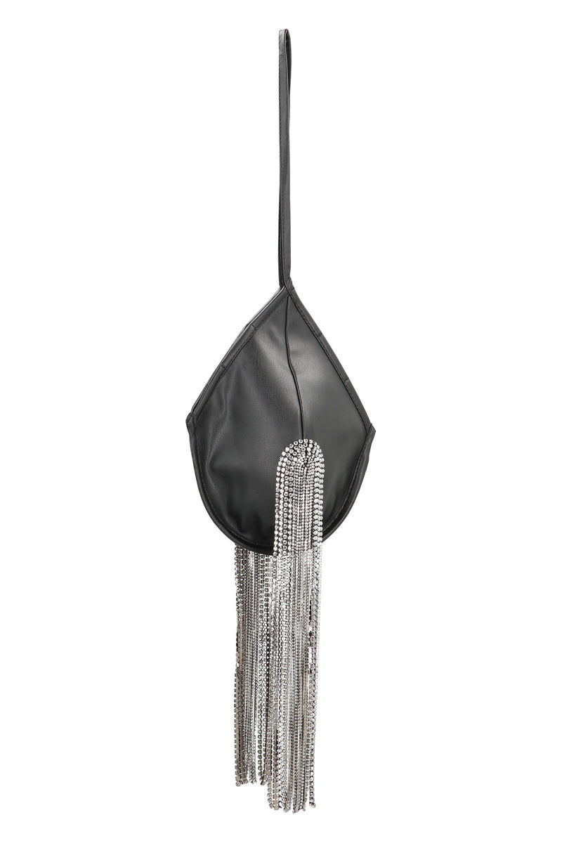 Frolov Chain-Fringe Vegan Leather Clutch — Black Polyurethane