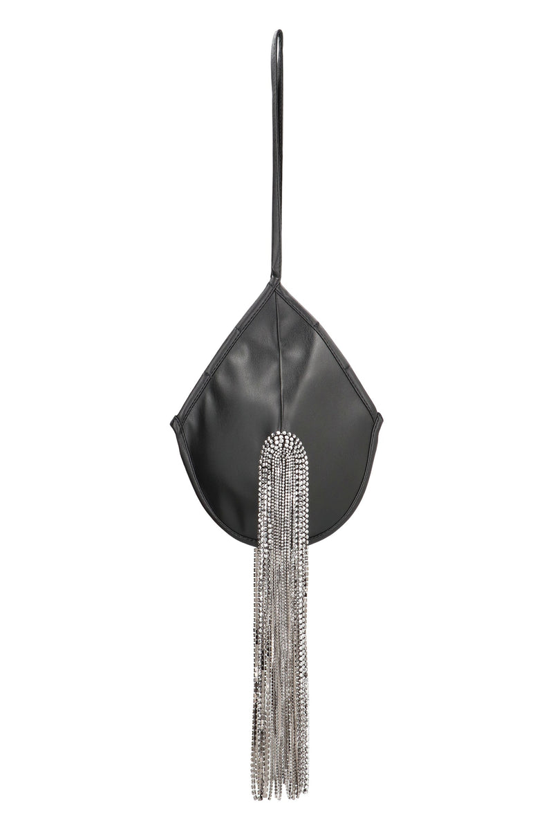 Frolov Chain-Fringe Vegan Leather Clutch — Black Polyurethane