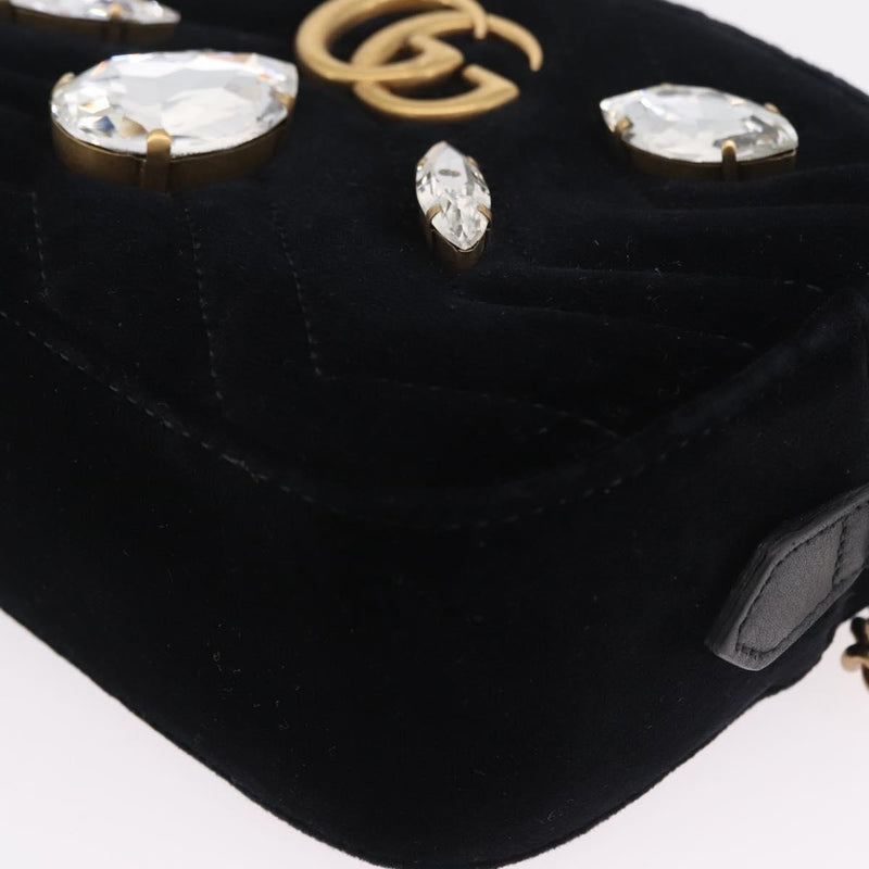 Gucci Gg Marmont Crystal Embellished Matelasse Velvet Black Bag