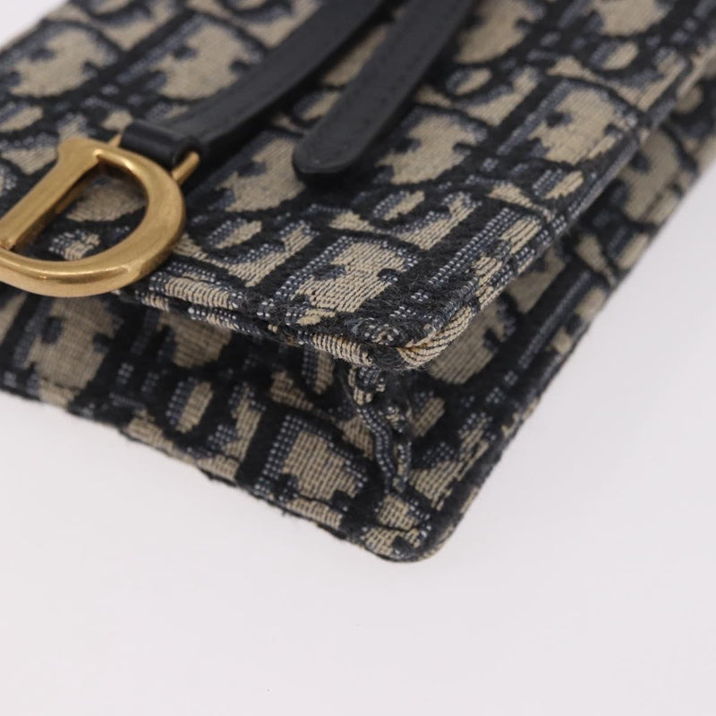 Christian Dior Vertical Saddle Chain Oblique Canvas Navy Bag