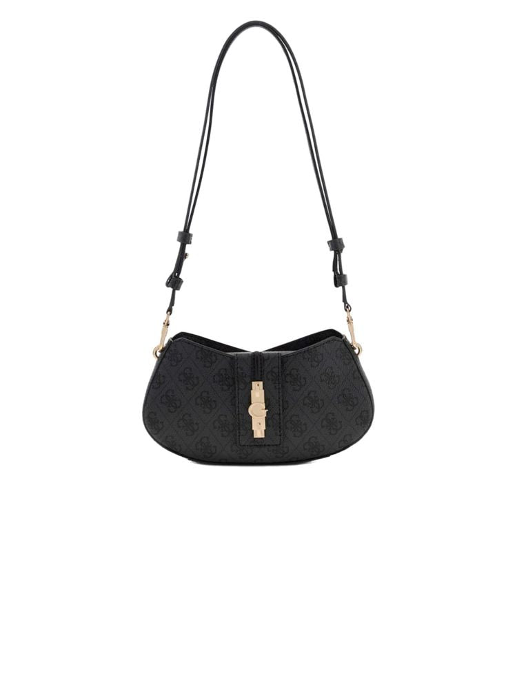 Guess Logo-Embossed Polyurethane Shoulder Bag — Black