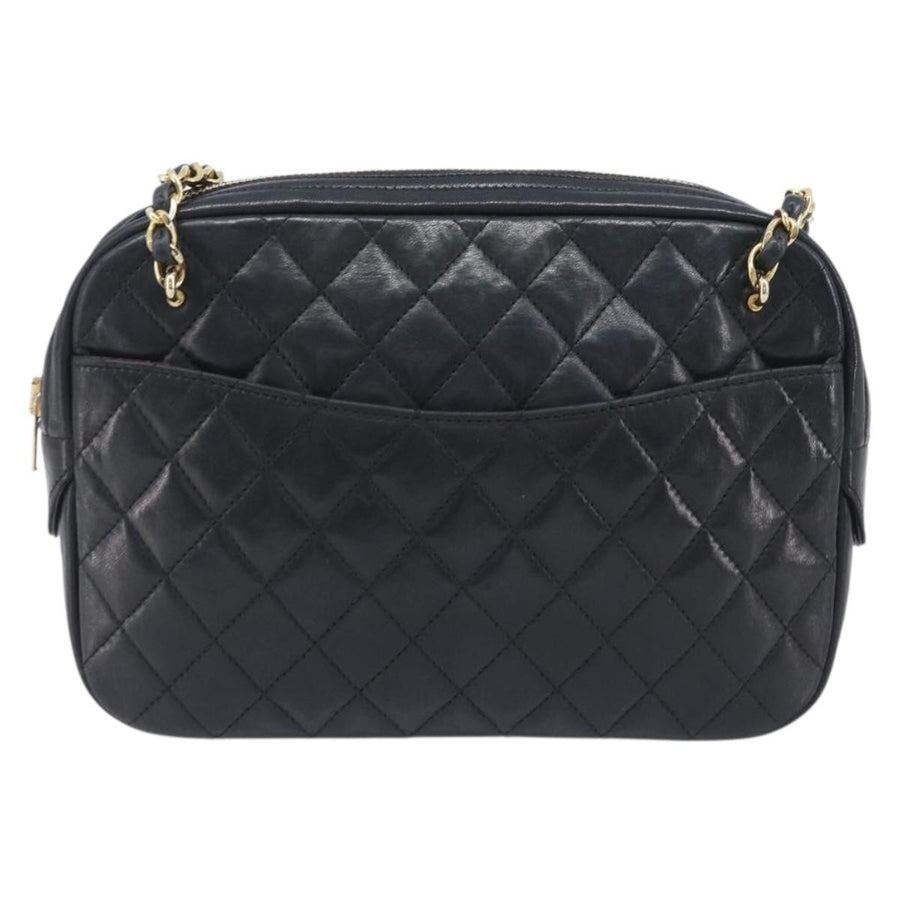 Chanel Vintage Front Pocket Camera Chevron Lambskin Black Leather Bag