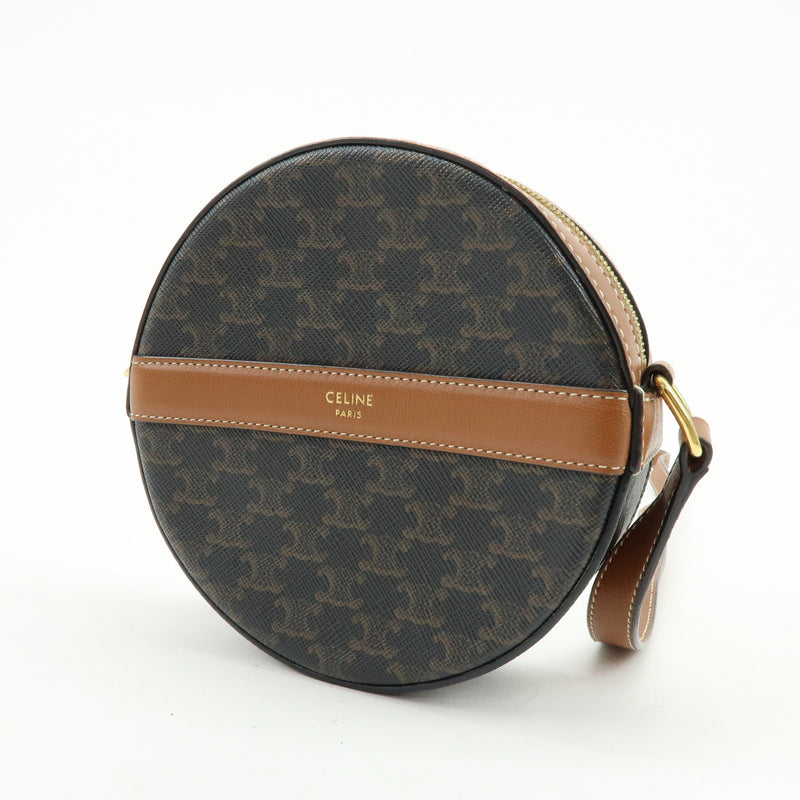 Celine Round Purse On Strap Triomphe Coated Canvas Brown Bag