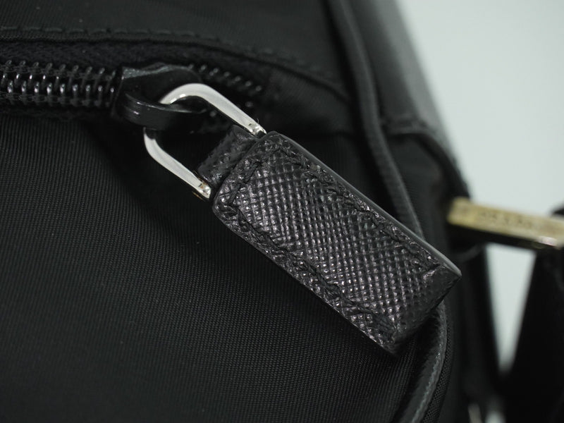 Prada Front Zip Messenger Quilted Tessuto Black Nylon